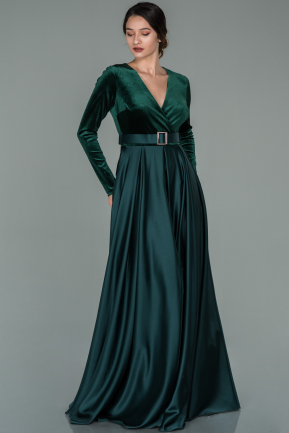 Emerald Green Long Velvet Evening Dress ABU1523