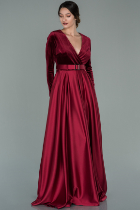 Burgundy Long Velvet Evening Dress ABU1523