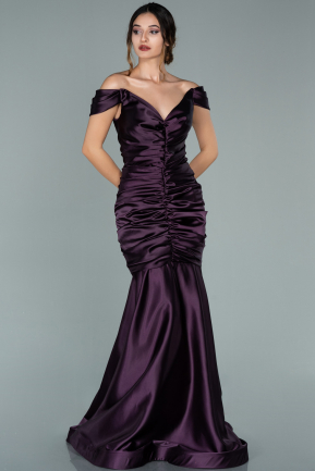 Long Dark Purple Satin Mermaid Prom Dress ABU1967