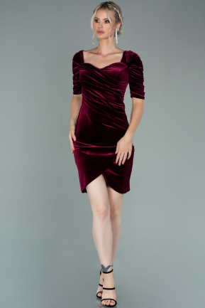 Short Burgundy Velvet Invitation Dress ABK1140