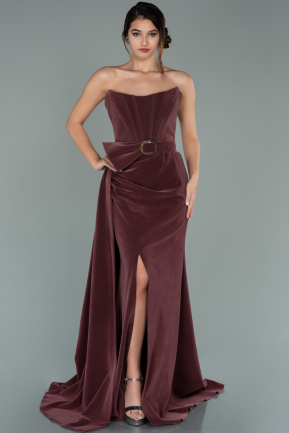 Long Rose Colored Velvet Evening Dress ABU2013