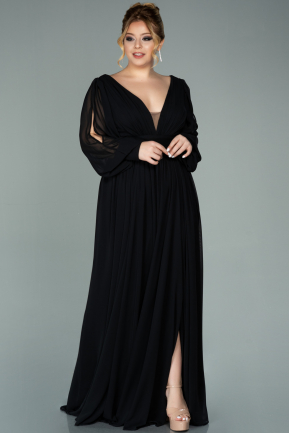Long Black Chiffon Oversized Evening Dress ABU1988