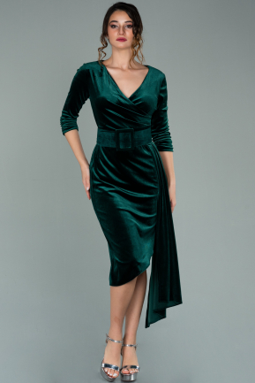 Short Emerald Green Velvet Invitation Dress ABK1160