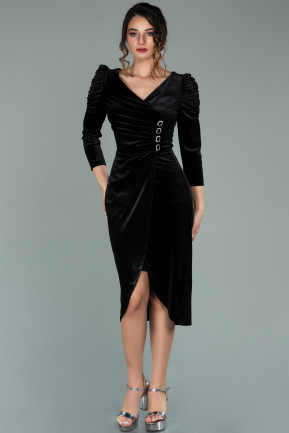 Short Black Velvet Invitation Dress ABK1164