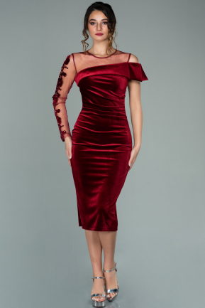 Short Burgundy Velvet Invitation Dress ABK1165