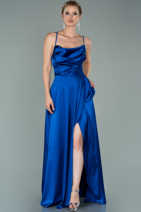 Sax Blue Long Satin Evening Dress ABU1843