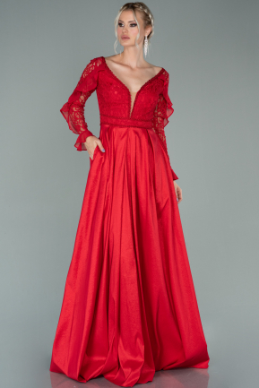 Long Red Dantelle Evening Dress ABU2048