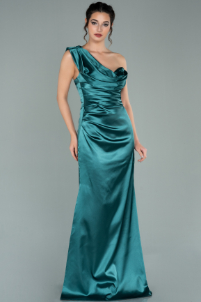 Long Emerald Green Satin Prom Gown ABU2047