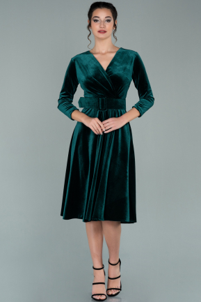 Short Emerald Green Velvet Invitation Dress ABK1179