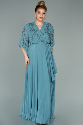 Long Turquoise Chiffon Plus Size Evening Dress ABU2071