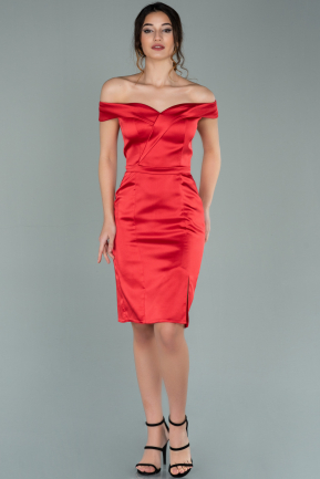 Short Red Satin Invitation Dress ABK1215