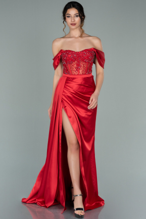 Long Red Satin Evening Dress ABU2087