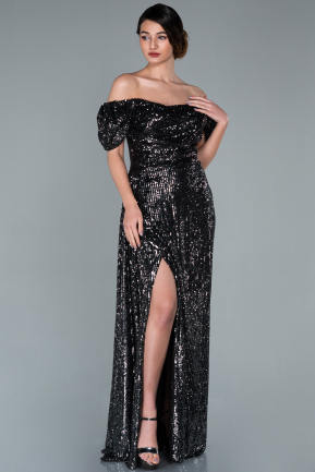 Long Anthracite Scaly Evening Dress ABU2095