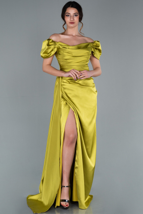 Pistachio Green Long Satin Engagement Dress ABU1606