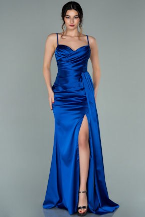 Long Sax Blue Satin Mermaid Evening Dress ABU1894