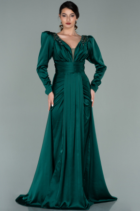 Long Emerald Green Satin Evening Dress ABU2112