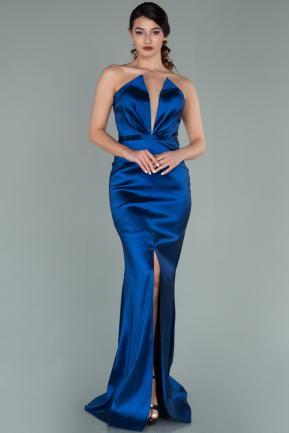 Long Sax Blue Lycra Taffeta Mermaid Evening Dress ABU2121