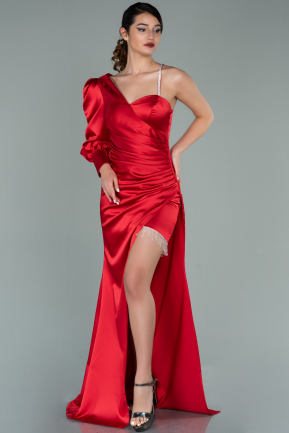Long Red Satin Evening Dress ABU2118