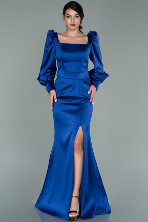 Long Sax Blue Satin Evening Dress ABU2120