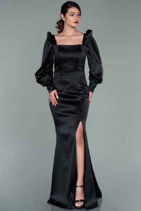 Long Black Satin Evening Dress ABU2120