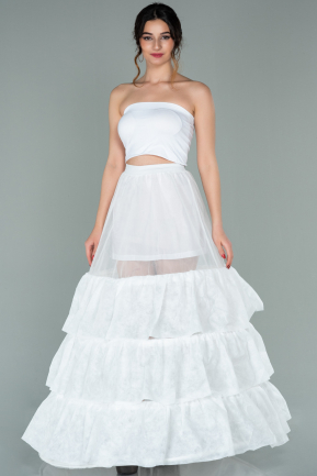 White Tarlatan Evening Dresses ABN03