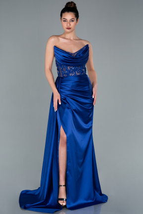 Long Sax Blue Satin Evening Dress ABU2127