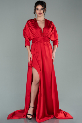 Red Long Satin Evening Dress ABU2077
