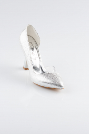 Silver Plaster Fabric Evening Shoe MJ1056