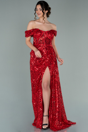 Long Red Scaly Evening Dress ABU2144