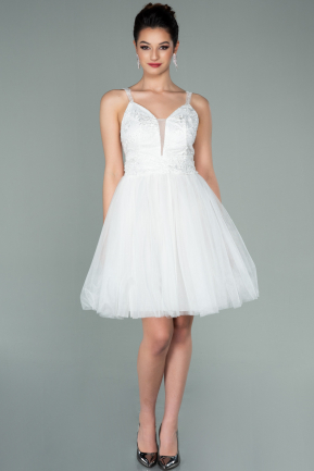 Short White Dantelle Evening Dress ABK1231