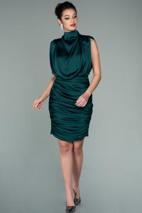 Short Emerald Green Satin Invitation Dress ABK1241
