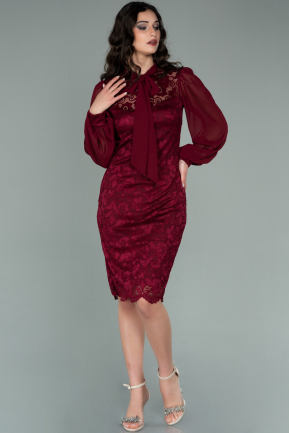 Burgundy Short Laced Invitation Dress ABK1135