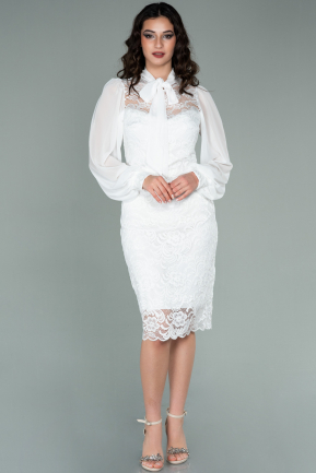 White Short Laced Invitation Dress ABK1135