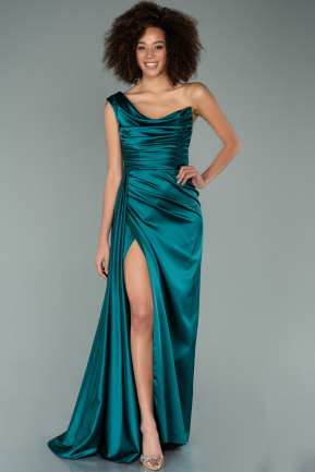 Long Emerald Green Satin Prom Gown ABU2173