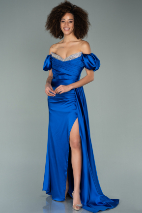 Long Sax Blue Satin Evening Dress ABU2135