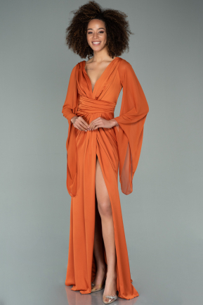 Long Orange Satin Evening Dress ABU2195