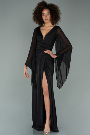 Long Black Satin Evening Dress ABU2195
