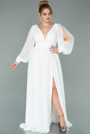 White Long Chiffon Oversized Evening Dress ABU1988