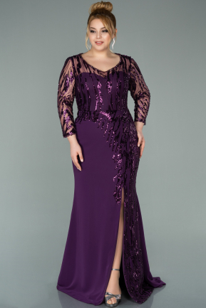 Long Purple Chiffon Plus Size Evening Dress ABU2572