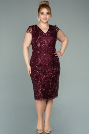 Short Burgundy Laced Oversized Evening Dress ABK1283