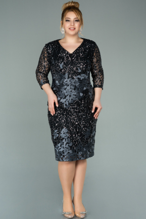 Short Black-Anthracite Scaly Plus Size Evening Dress ABK1284