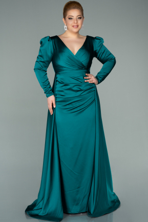 Long Emerald Green Satin Oversized Evening Dress ABU2167