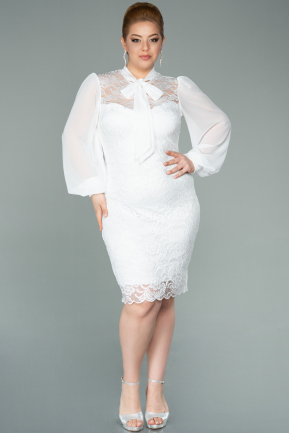 White Short Laced Plus Size Evening Dress ABK1136