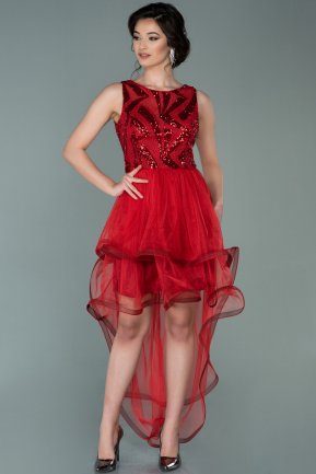 Front Short Back Long Red Prom Gown ABO084