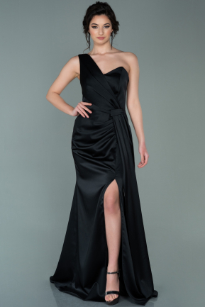 Long Black Satin Mermaid Evening Dress ABU2221