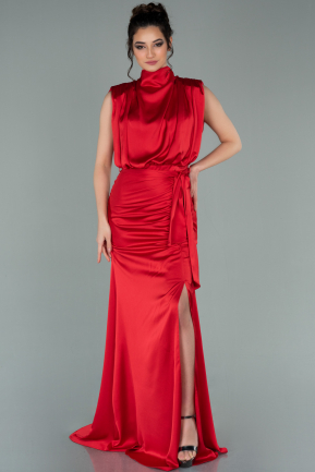 Red Long Satin Evening Dress ABU2133
