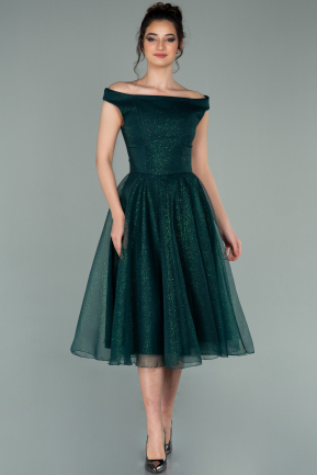 Midi Emerald Green Prom Gown ABK1316