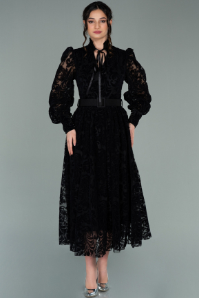 Midi Black Velvet Evening Dress ABK1319