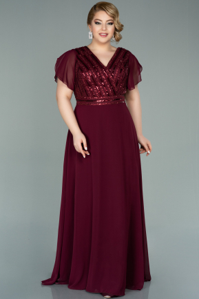 Long Burgundy Chiffon Plus Size Evening Dress ABU2240