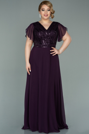 Long Purple Chiffon Plus Size Evening Dress ABU2240